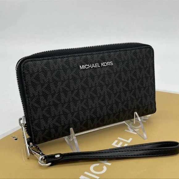 Michael Kors Large Flat Mf Phone Case Wallet Leather Black - Picture 1 of 10